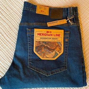 Meridian Line Men’s Momentum Denim Jeans, Standard fit, size 32x32, Dark Indigo
